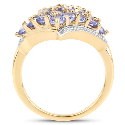 18K Yellow Gold Plated 2.00 Carat Genuine Tanzanite .925 Sterling Silver Ring