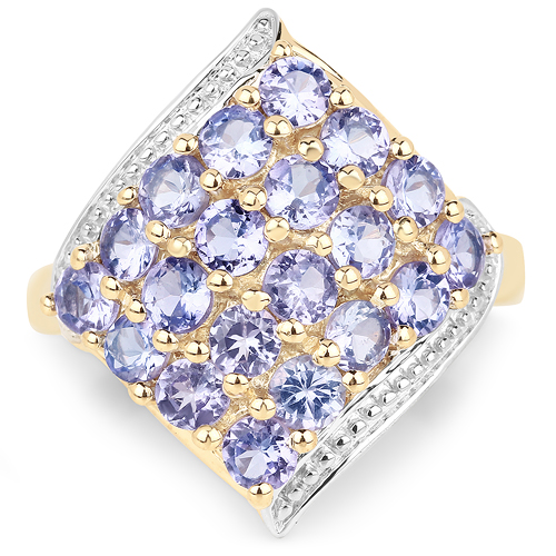 18K Yellow Gold Plated 2.00 Carat Genuine Tanzanite .925 Sterling Silver Ring