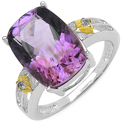 Amethyst-Two Tone Plated 5.91 Carat Genuine Amethyst & White Topaz .925 Sterling Silver Ring