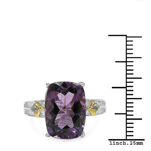 Two Tone Plated 5.91 Carat Genuine Amethyst & White Topaz .925 Sterling Silver Ring