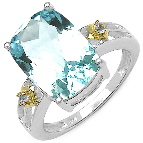 Rings-Two Tone Plated 7.41 Carat Genuine Blue Topaz & White Topaz .925 Sterling Silver Ring