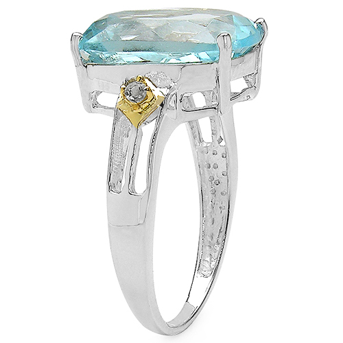 Two Tone Plated 7.41 Carat Genuine Blue Topaz & White Topaz .925 Sterling Silver Ring