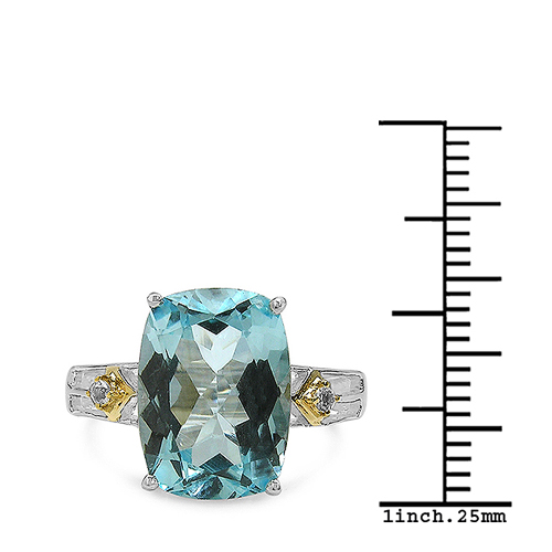 Two Tone Plated 7.41 Carat Genuine Blue Topaz & White Topaz .925 Sterling Silver Ring