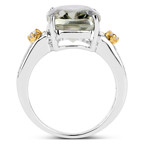 Two Tone Plated 5.06 Carat Genuine Green Amethyst & White Topaz .925 Sterling Silver Ring