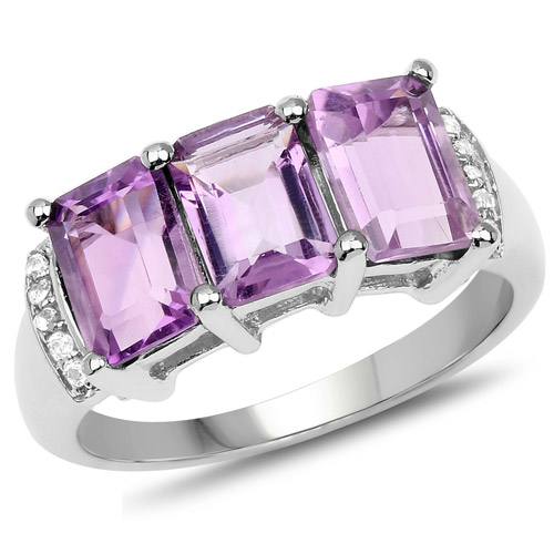 Amethyst-2.99 Carat Genuine Amethyst and White Topaz .925 Sterling Silver Ring