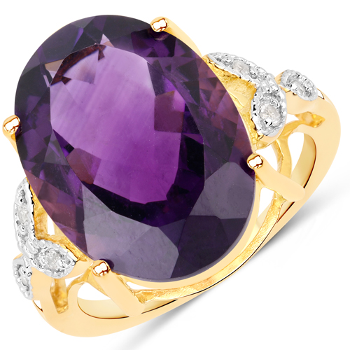 Amethyst-18K Yellow Gold Plated 10.43 Carat Genuine Amethyst and White Topaz .925 Sterling Silver Ring