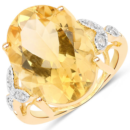 Citrine-14K Yellow Gold Plated 10.43 Carat Genuine Citrine and White Topaz .925 Sterling Silver Ring
