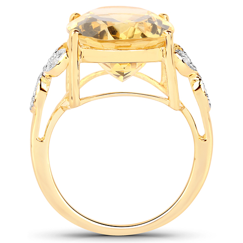 18K Yellow Gold Plated 9.13 Carat Genuine Citrine and White Topaz .925 Sterling Silver Ring