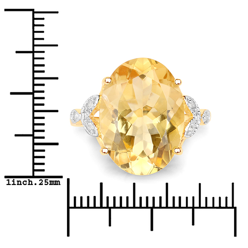 18K Yellow Gold Plated 9.13 Carat Genuine Citrine and White Topaz .925 Sterling Silver Ring