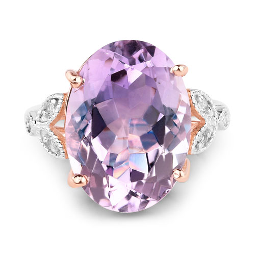 18K Rose Gold Plated 10.50 Carat Genuine Pink Amethyst and White Topaz .925 Sterling Silver Ring