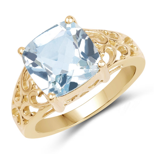 Rings-14K Yellow Gold Plated 4.45 Carat Genuine Blue Topaz .925 Sterling Silver Ring