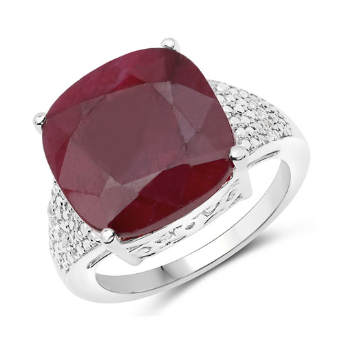 Ruby-14.47 Carat Dyed Ruby and White Topaz .925 Sterling Silver Ring
