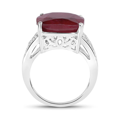 14.47 Carat Dyed Ruby and White Topaz .925 Sterling Silver Ring