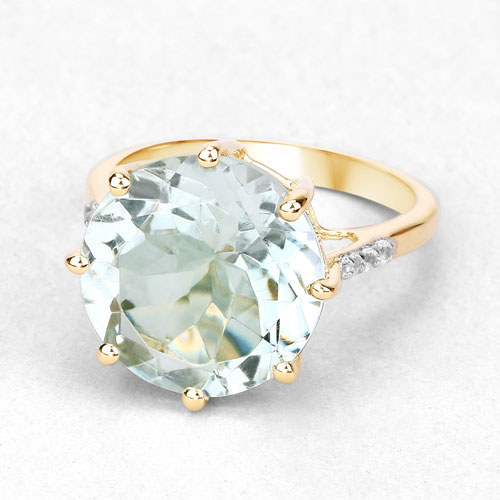 7.64 Carat Genuine Green Amethyst and White Topaz .925 Sterling Silver Ring