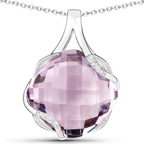 31.22 Carat Genuine Pink Amethyst and White Topaz .925 Sterling Silver 3 Piece Jewelry Set (Ring, Earrings, and Pendant w/ Chain)