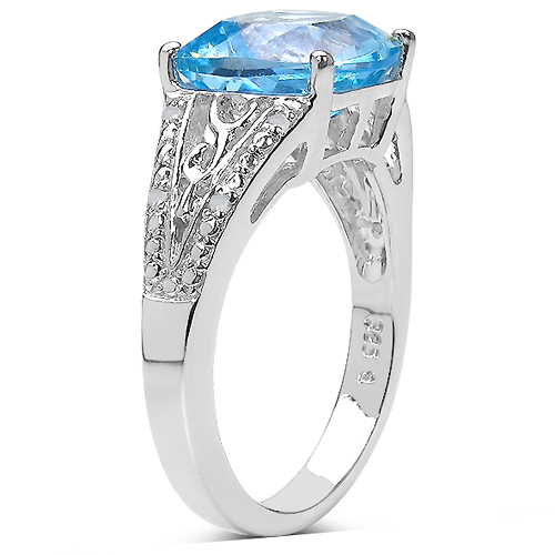 5.05 Carat Genuine Blue Topaz and 0.05 ct.t.w Genuine Diamond Accents Sterling Silver Ring
