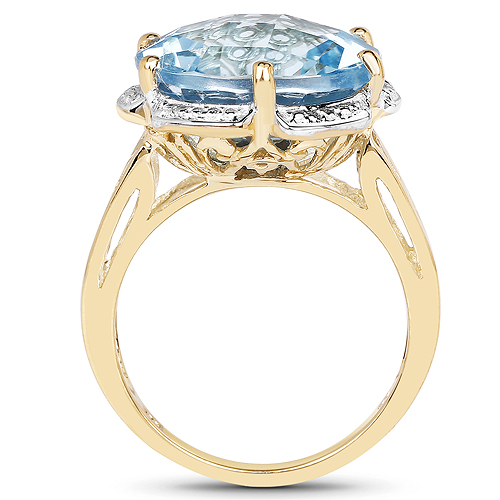 14K Yellow Gold Plated 14.15 Carat Genuine Blue Topaz .925 Sterling Silver Ring