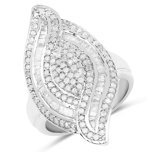 Diamond-1.22 Carat Genuine White Diamond .925 Sterling Silver Ring