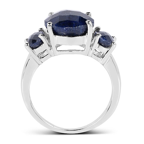 14K White Gold Plated 7.67 Carat Dyed Sapphire .925 Sterling Silver Ring