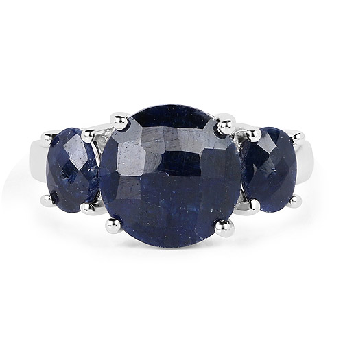 14K White Gold Plated 7.67 Carat Dyed Sapphire .925 Sterling Silver Ring