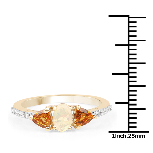 14K Yellow Gold Plated 0.81 Carat Genuine Ethiopian Opal, Citrine & White Topaz .925 Sterling Silver Ring