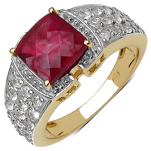 Ruby-14K Yellow Gold Plated 4.08 Carat Genuine Ruby & White Topaz .925 Sterling Silver Ring