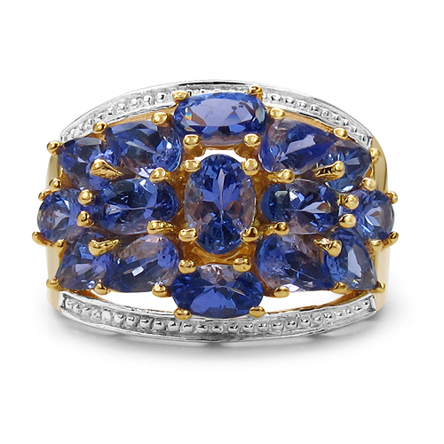 14K Yellow Gold Plated 3.62 Carat Genuine Tanzanite .925 Sterling Silver Ring