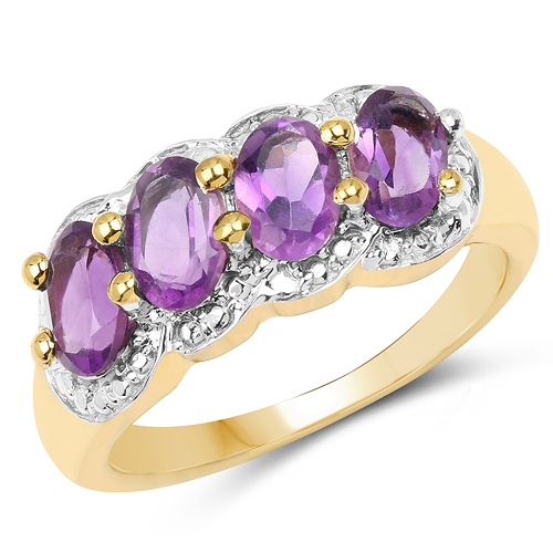 Amethyst-14K Yellow Gold Plated 1.72 Carat Genuine Amethyst .925 Sterling Silver Ring