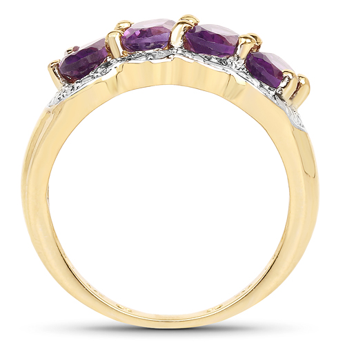 14K Yellow Gold Plated 1.72 Carat Genuine Amethyst .925 Sterling Silver Ring