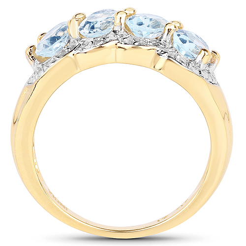 14K Yellow Gold Plated 2.04 Carat Genuine Blue Topaz .925 Sterling Silver Ring