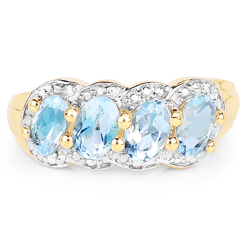 14K Yellow Gold Plated 2.04 Carat Genuine Blue Topaz .925 Sterling Silver Ring