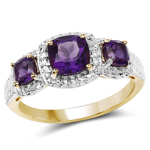 Amethyst-14K Yellow Gold Plated 1.31 Carat Genuine Amethyst .925 Sterling Silver Ring
