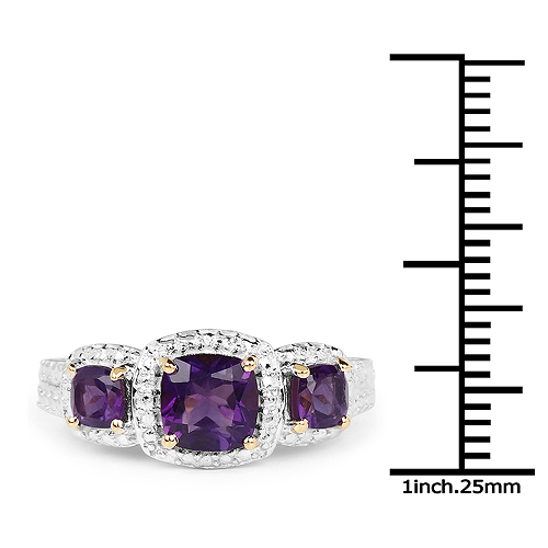 14K Yellow Gold Plated 1.31 Carat Genuine Amethyst .925 Sterling Silver Ring