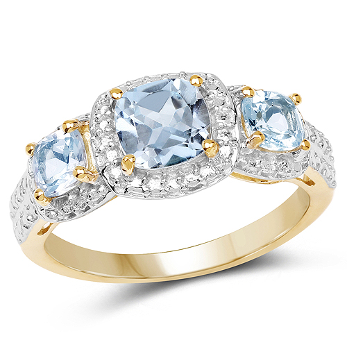 Rings-14K Yellow Gold Plated 1.92 Carat Genuine Blue Topaz .925 Sterling Silver Ring