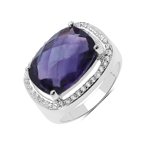 Amethyst-5.41 Carat Genuine Amethyst and White Topaz .925 Sterling Silver Ring