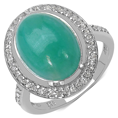 6.16 Carat Genuine Emerald & White Topaz .925 Sterling Silver Ring