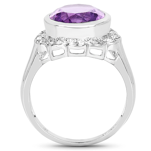 4.04 Carat Genuine Amethyst and White Topaz .925 Sterling Silver Ring