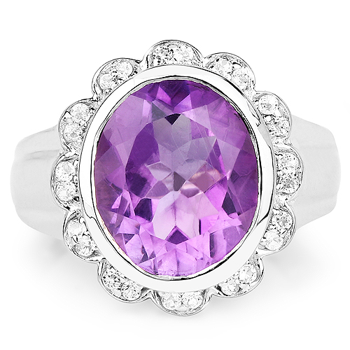 4.04 Carat Genuine Amethyst and White Topaz .925 Sterling Silver Ring
