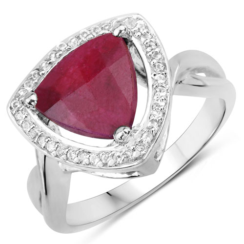 Ruby-3.25 Carat Dyed Ruby and White Topaz .925 Sterling Silver Ring
