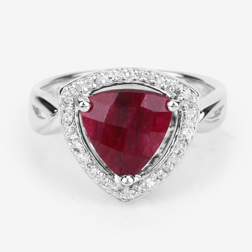 3.25 Carat Dyed Ruby and White Topaz .925 Sterling Silver Ring
