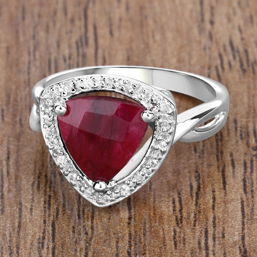 3.25 Carat Dyed Ruby and White Topaz .925 Sterling Silver Ring