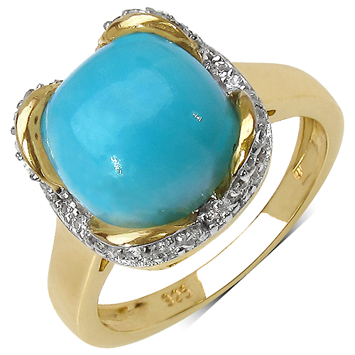 Rings-14K Yellow Gold Plated 2.88 Carat Genuine Larimar & White Topaz .925 Sterling Silver Ring