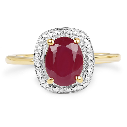 14K Yellow Gold Plated 2.30 Carat Glass Filled Ruby .925 Sterling Silver Ring