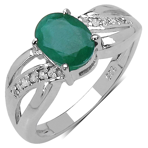 Emerald-1.26 Carat Genuine Emerald & White Diamond .925 Sterling Silver Ring