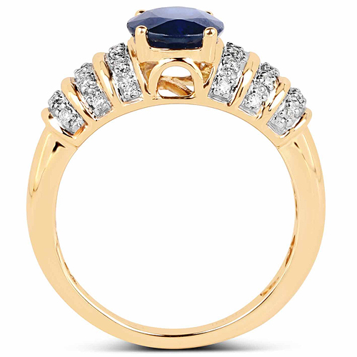 2.11 Carat Genuine Blue Sapphire and White Diamond 14K Yellow Gold Ring