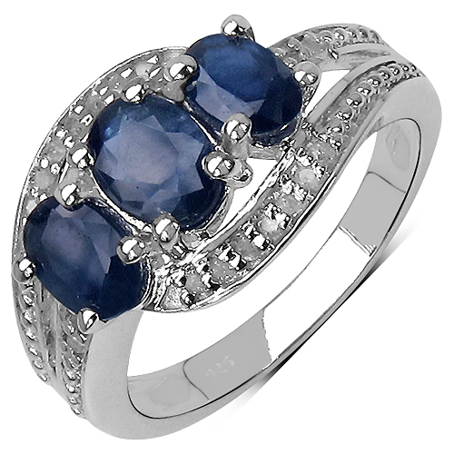 Sapphire-2.01 Carat Genuine Blue Sapphire and White Diamond .925 Sterling Silver Ring
