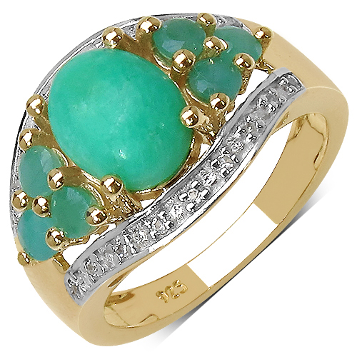 Rings-14K Yellow Gold Plated 6.87 Carat Genuine Crysopharse Emerald & White Topaz .925 Sterling Silver Ring