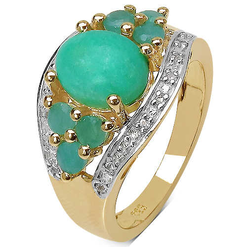 14K Yellow Gold Plated 6.87 Carat Genuine Crysopharse Emerald & White Topaz .925 Sterling Silver Ring