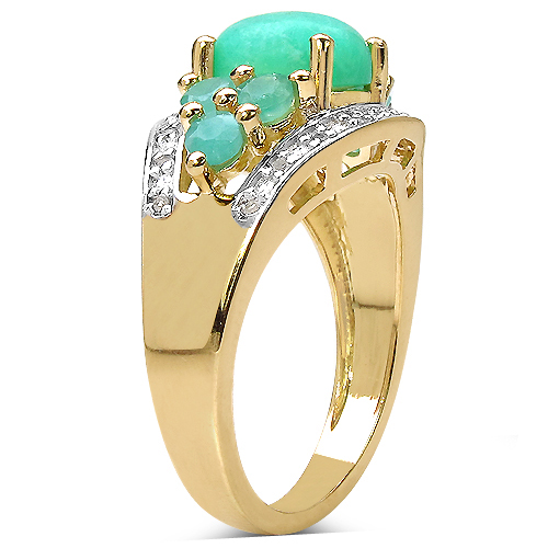 14K Yellow Gold Plated 6.87 Carat Genuine Crysopharse Emerald & White Topaz .925 Sterling Silver Ring