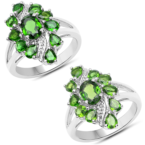 Rings-2.40 Carat Genuine Chrome Diopside .925 Sterling Silver Ring